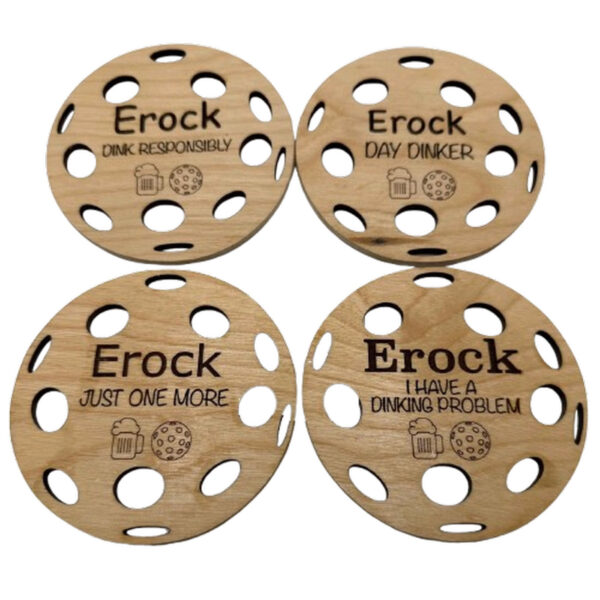 Pickleball Wood Coasters – Custom Set of 4 – Round