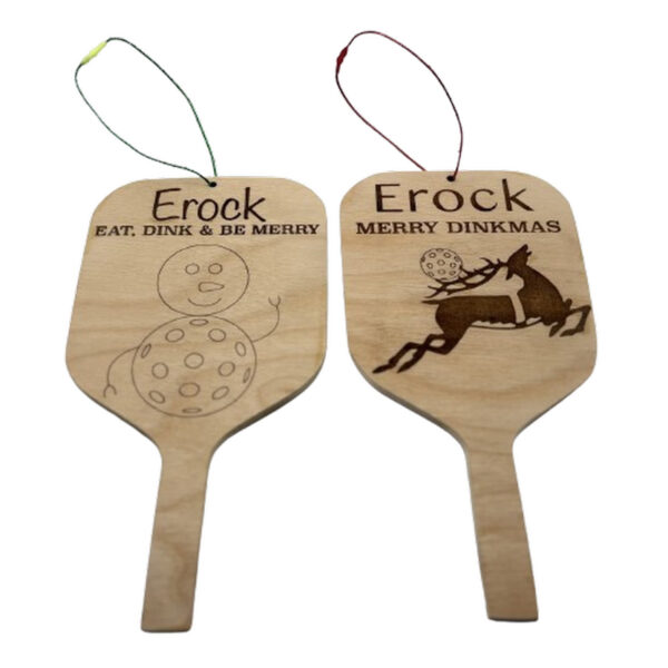 Pickleball Wood Ornaments – Custom Set of 2 – Paddle