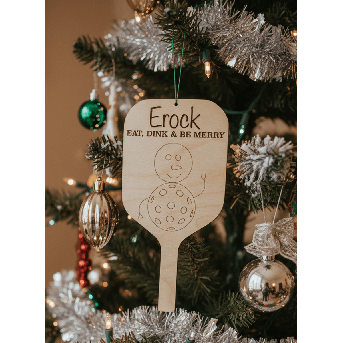 Pickleball Wood Ornaments – Custom Set of 2 – Paddle - Image 3