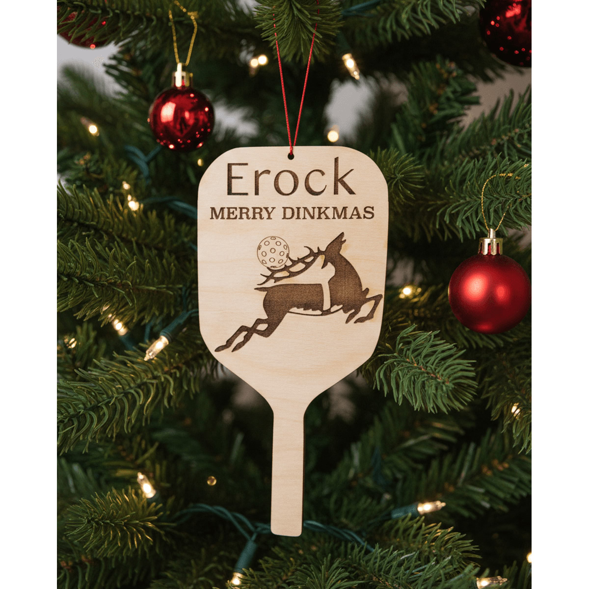 Pickleball Wood Ornaments – Custom Set of 2 – Paddle - Image 2