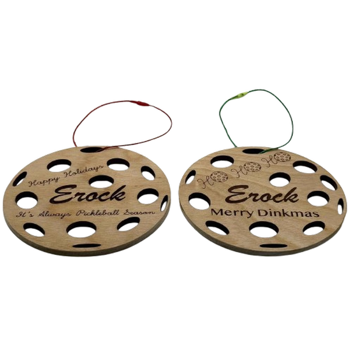 Pickleball Wood Ornaments – Custom Set of 2 – Round - Image 2